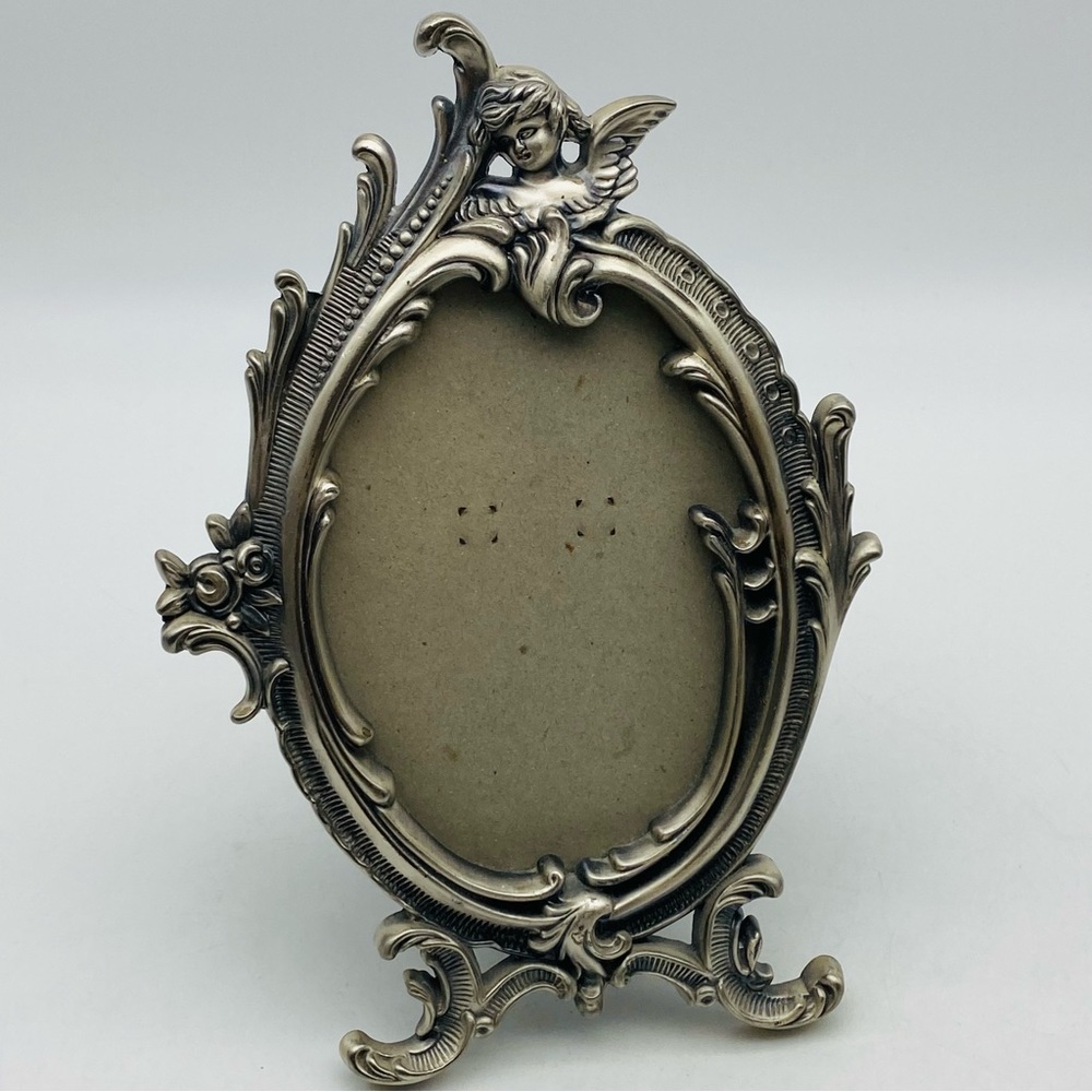Angel Rose Ornate Silver Tone Metal Picture Photo Frame Heavy Scroll